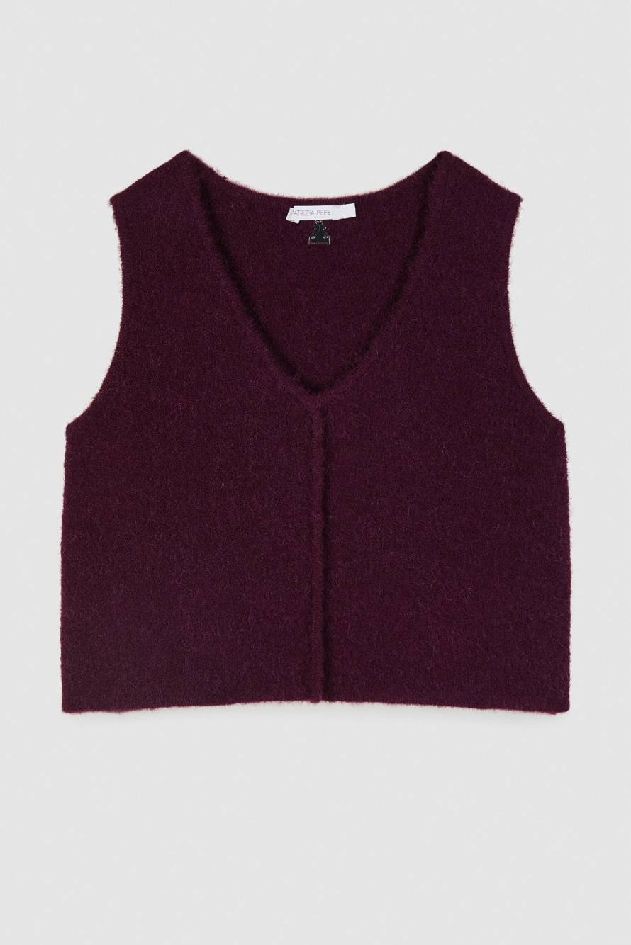 Cropped soft knit top, Bordeaux, Patrizia Pepe
