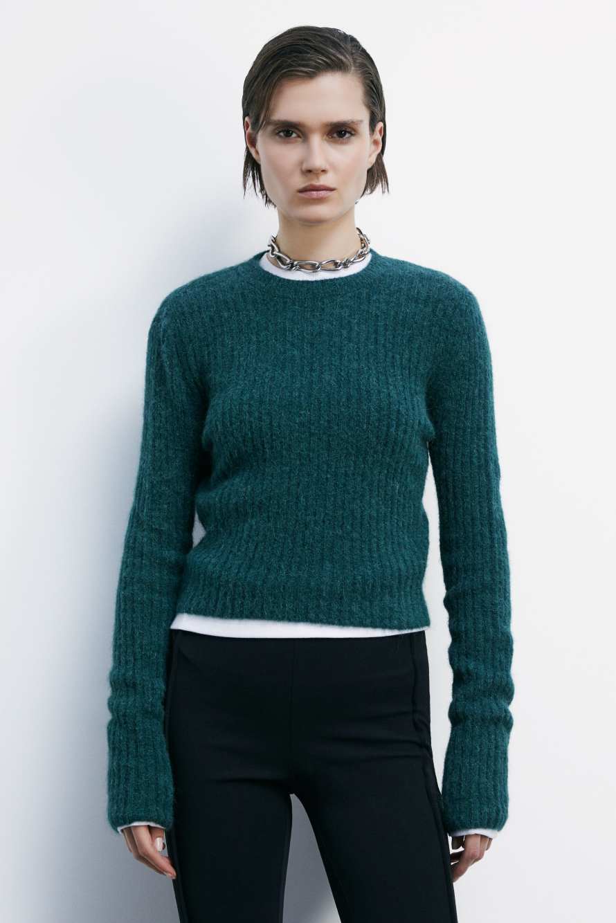 Ribbed crew neck sweater, Green, Patrizia Pepe