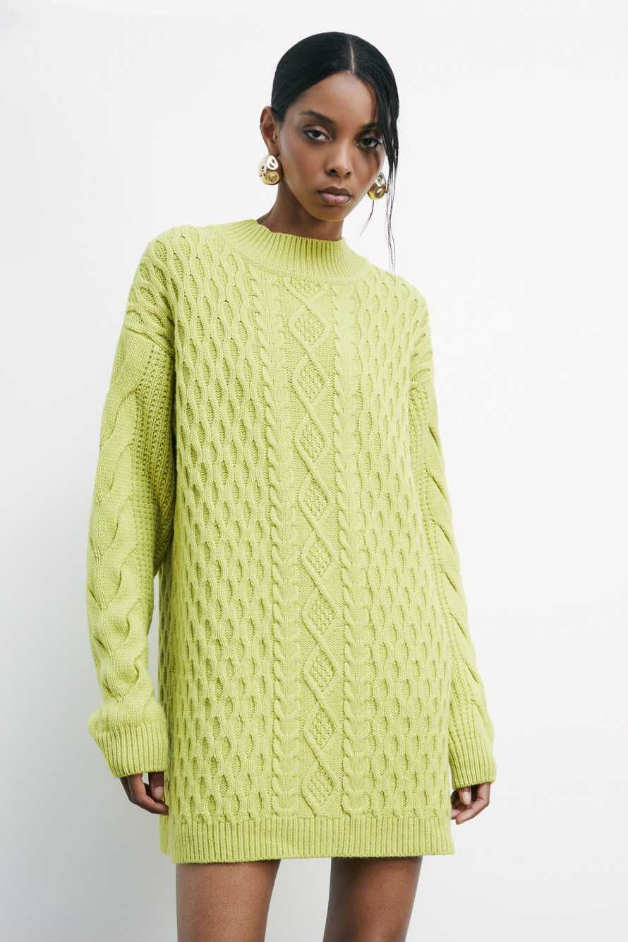 Объемный джемпер в косы, зелёный, Patrizia Pepe