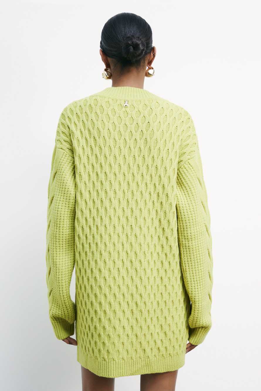 Объемный джемпер в косы, зелёный, Patrizia Pepe