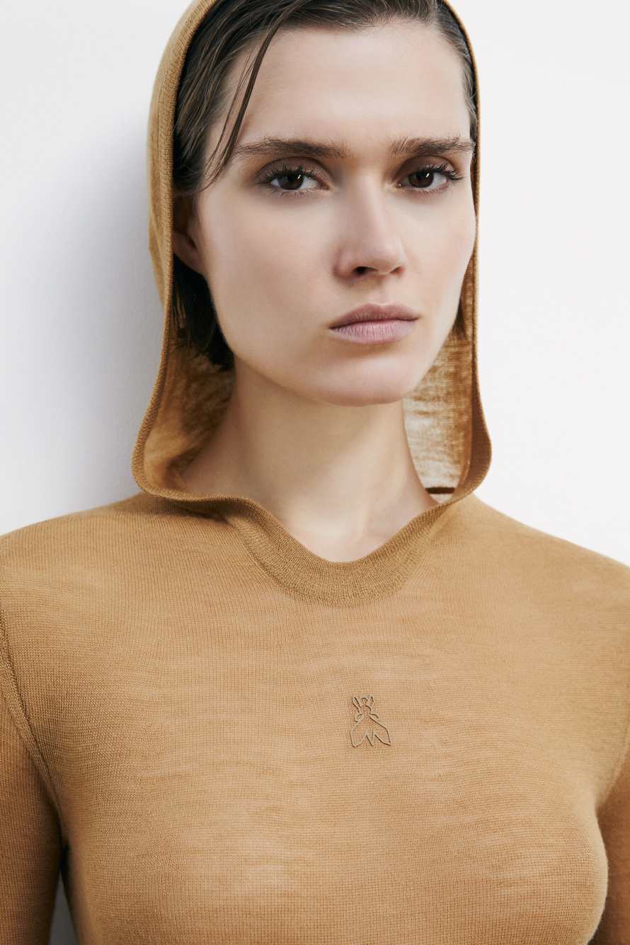 Боди из легкой шерсти с капюшоном, бежевый, Patrizia Pepe