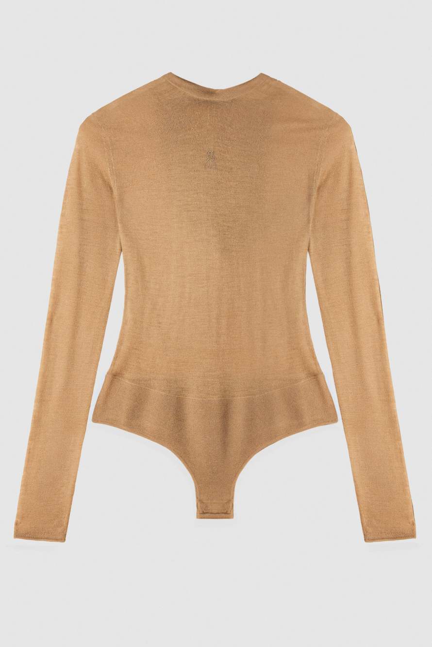 Боди из легкой шерсти с капюшоном, бежевый, Patrizia Pepe