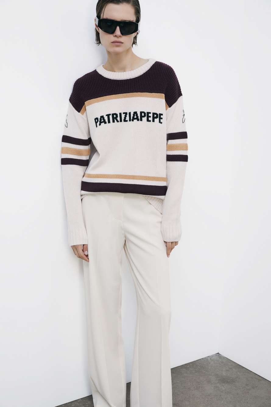Racing sweater with logo, White/Black/Orange, Patrizia Pepe