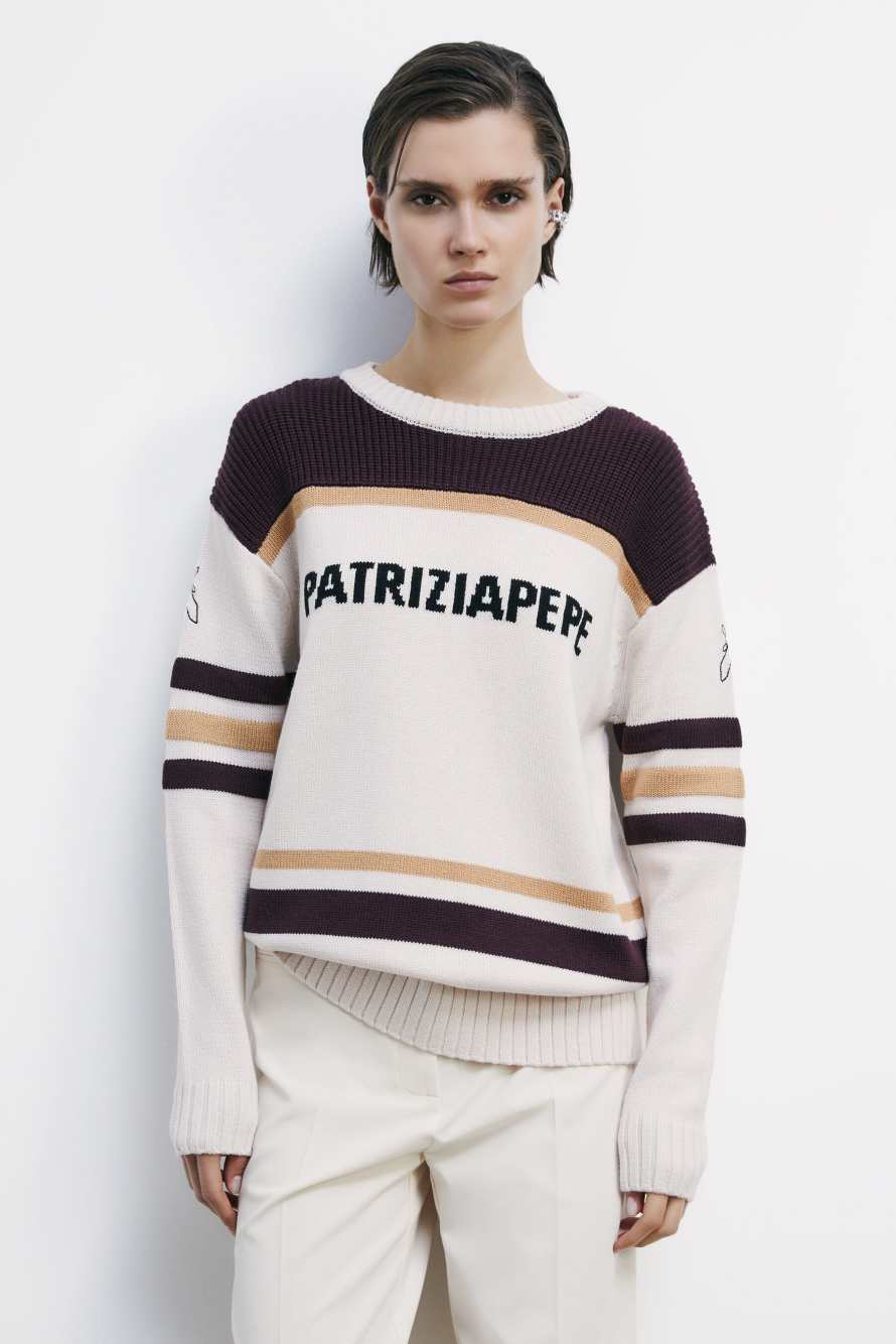 Racing sweater with logo, White/Black/Orange, Patrizia Pepe