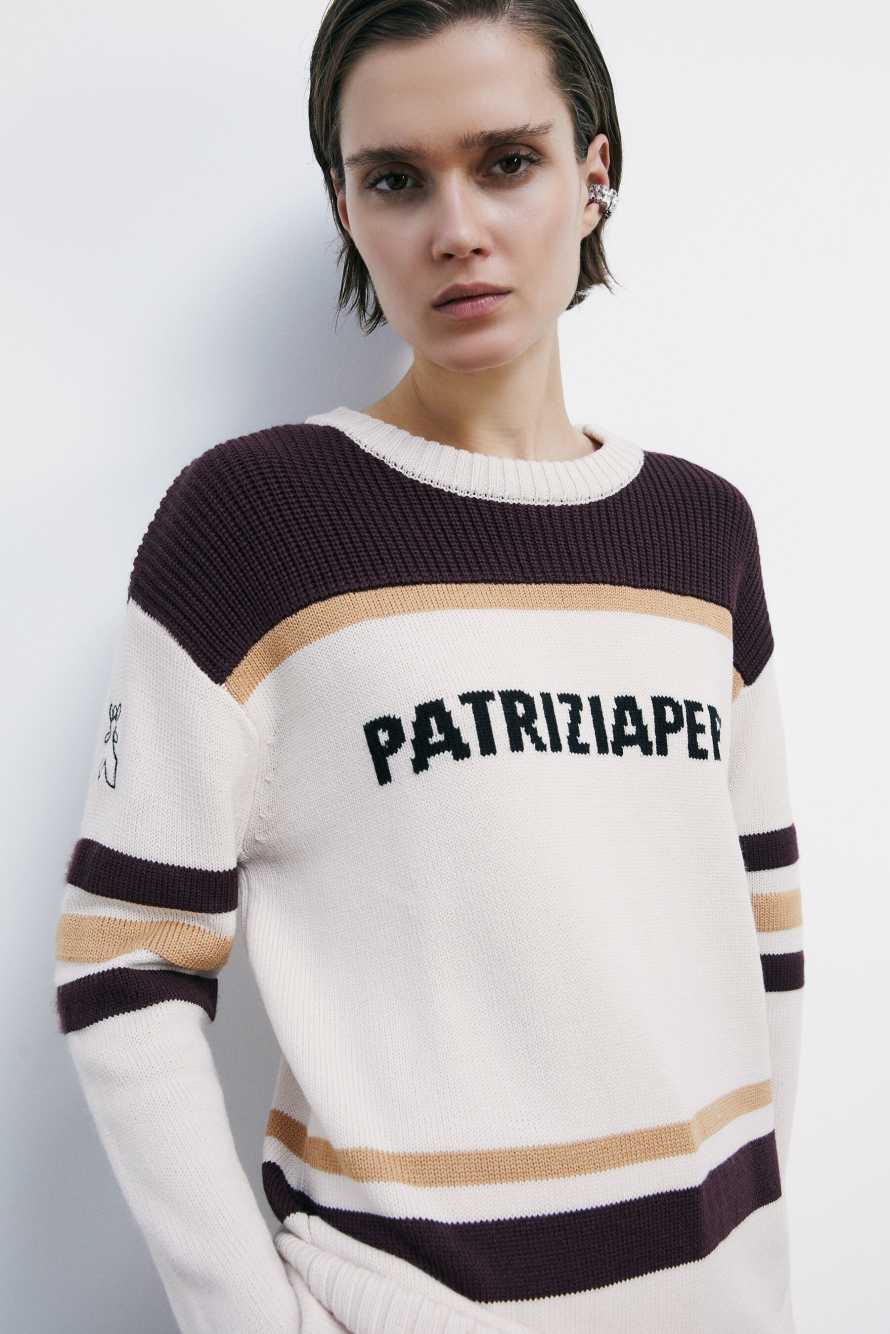 Racing sweater with logo, White/Black/Orange, Patrizia Pepe