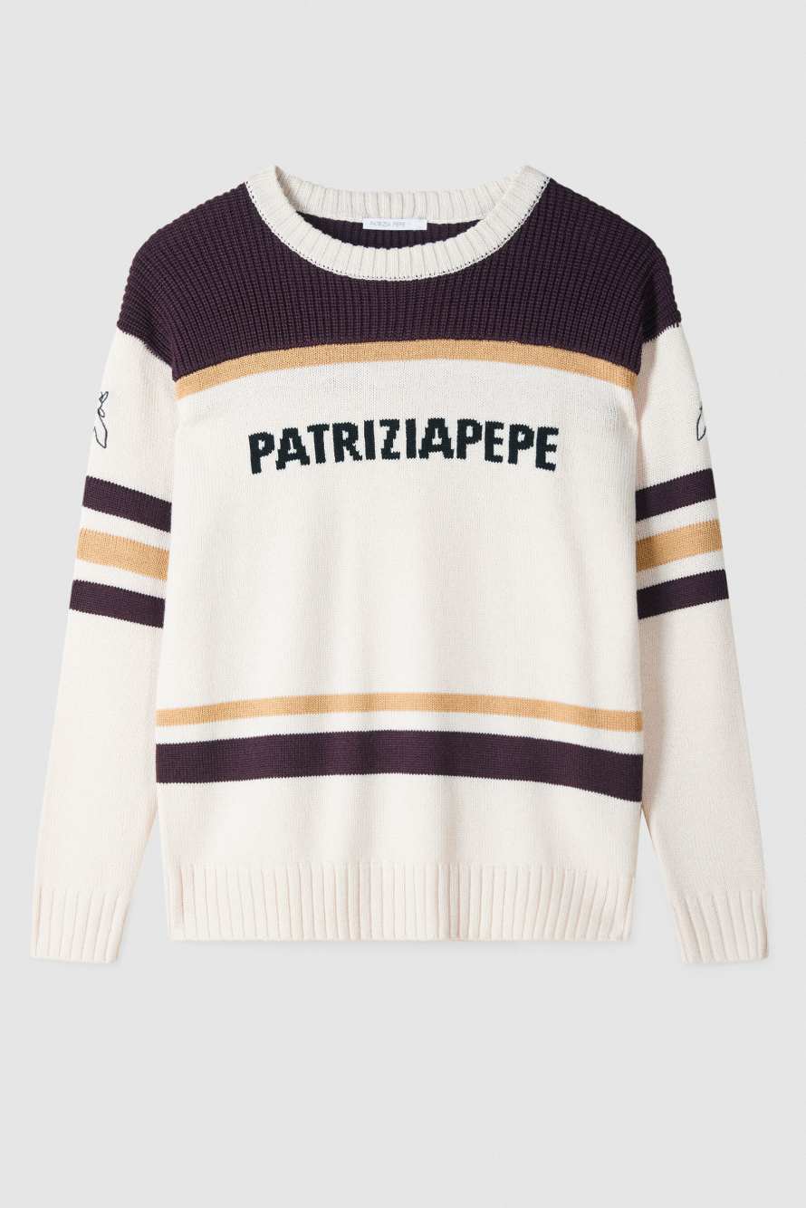 Racing sweater with logo, White/Black/Orange, Patrizia Pepe