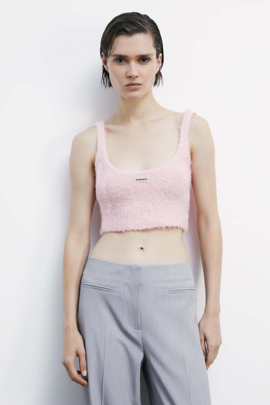 Cropped soft knit top, Pink, Patrizia Pepe