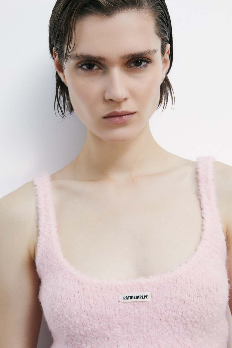 Cropped soft knit top, Pink, Patrizia Pepe