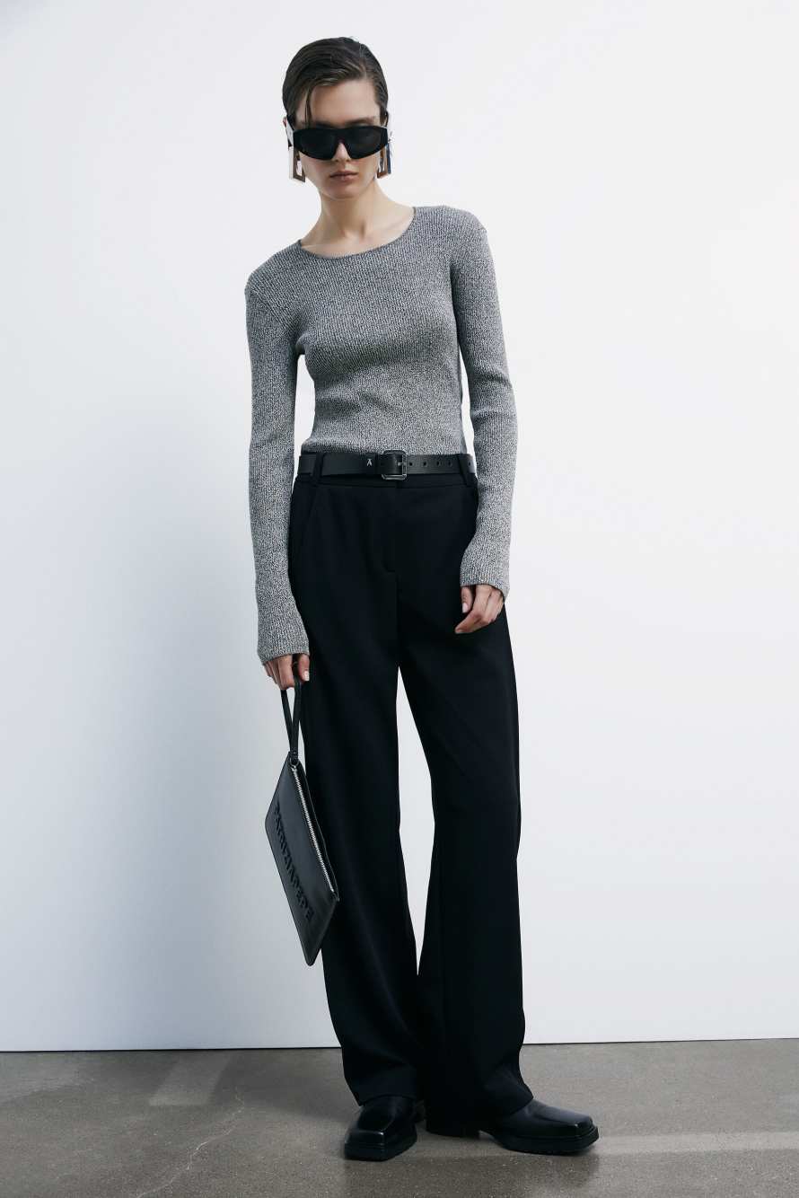 Джемпер-боди с фигурным вырезом, Серый, Patrizia Pepe