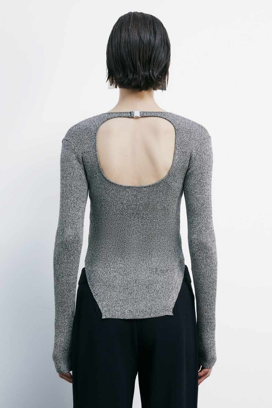 Джемпер-боди с фигурным вырезом, Серый, Patrizia Pepe