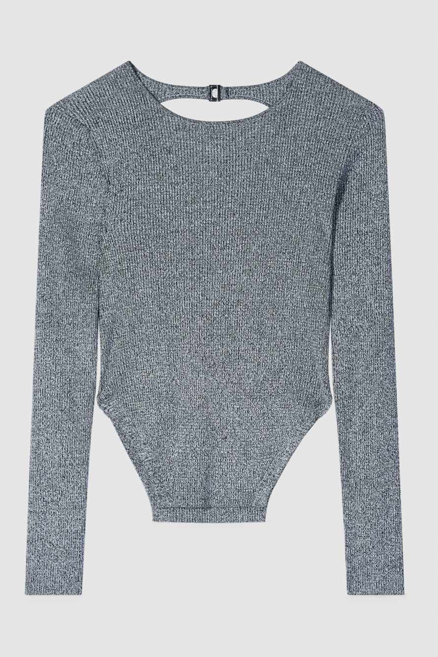 Джемпер-боди с фигурным вырезом, Серый, Patrizia Pepe