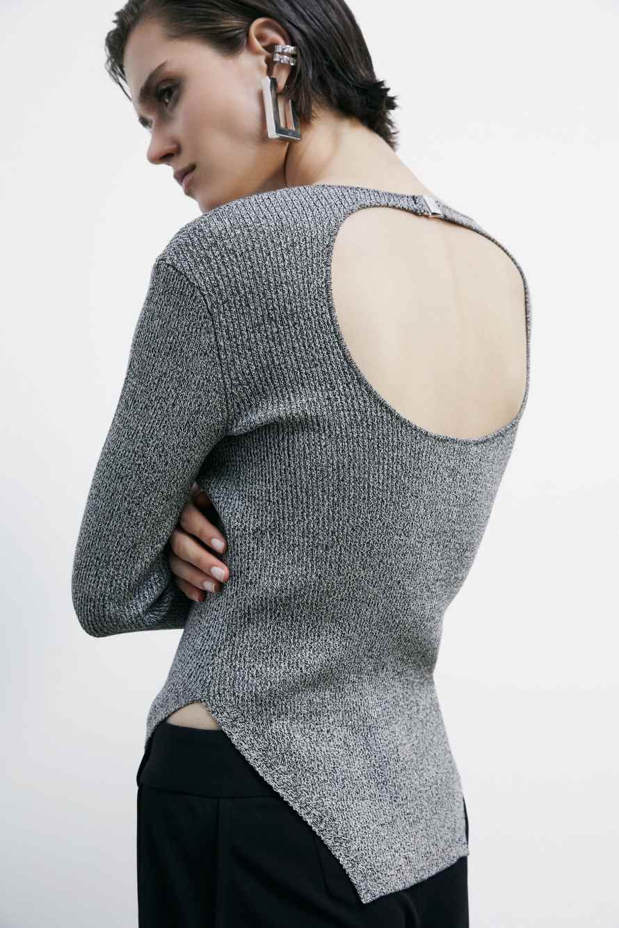 Джемпер-боди с фигурным вырезом, Серый, Patrizia Pepe