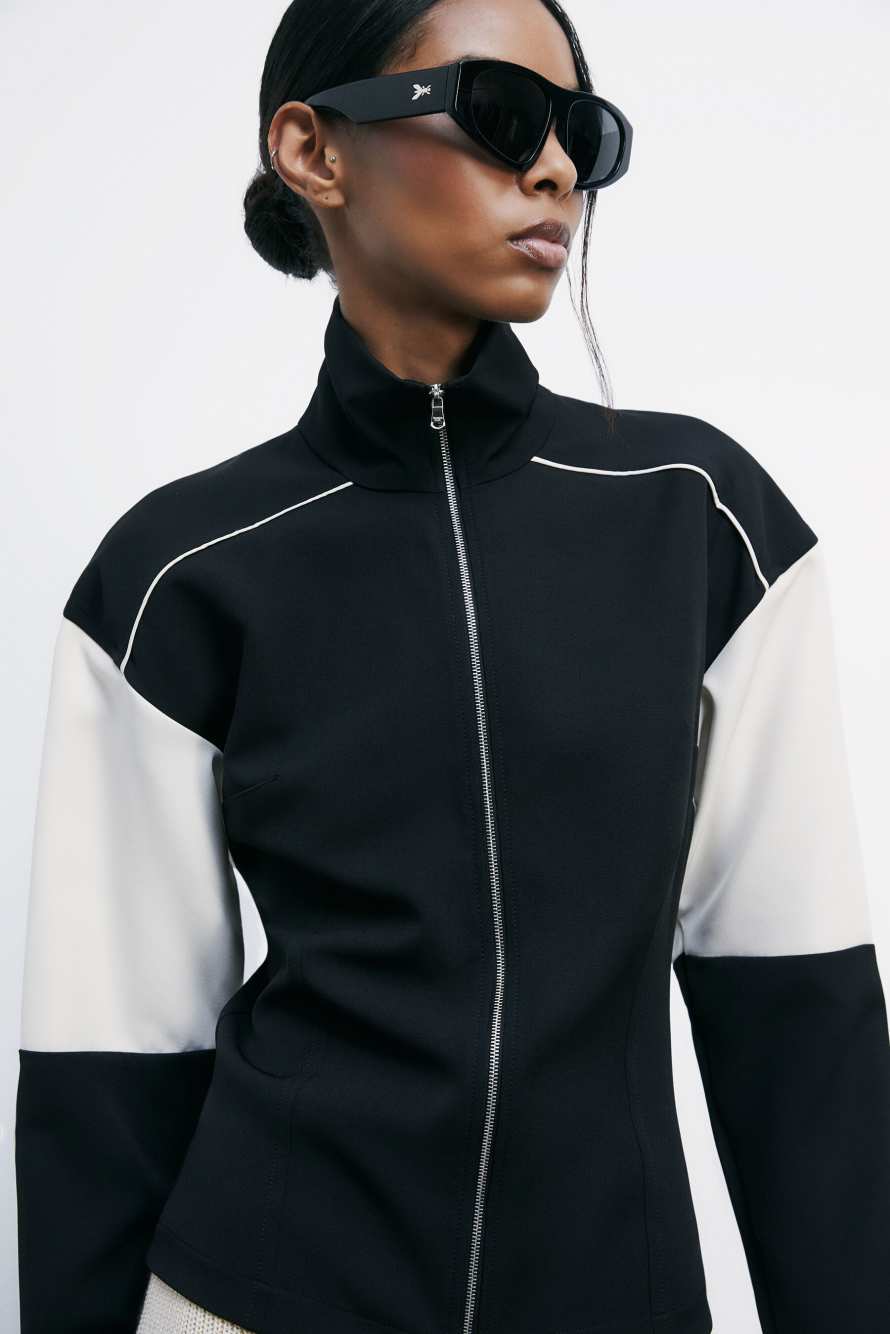 Толстовка блочной расцветки в гоночном стиле, Черный, Patrizia Pepe