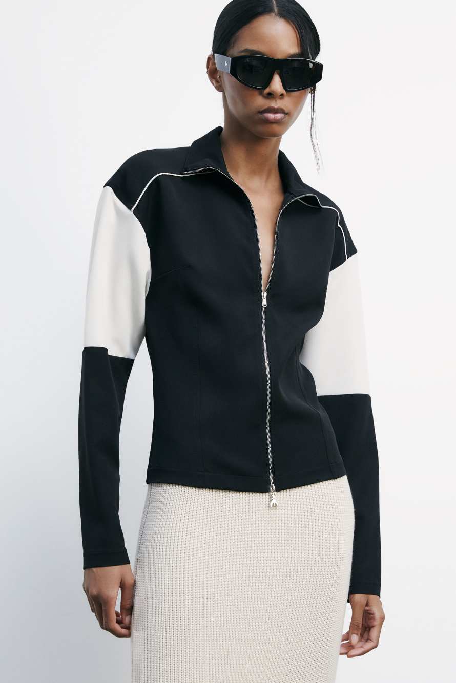 Толстовка блочной расцветки в гоночном стиле, Черный, Patrizia Pepe