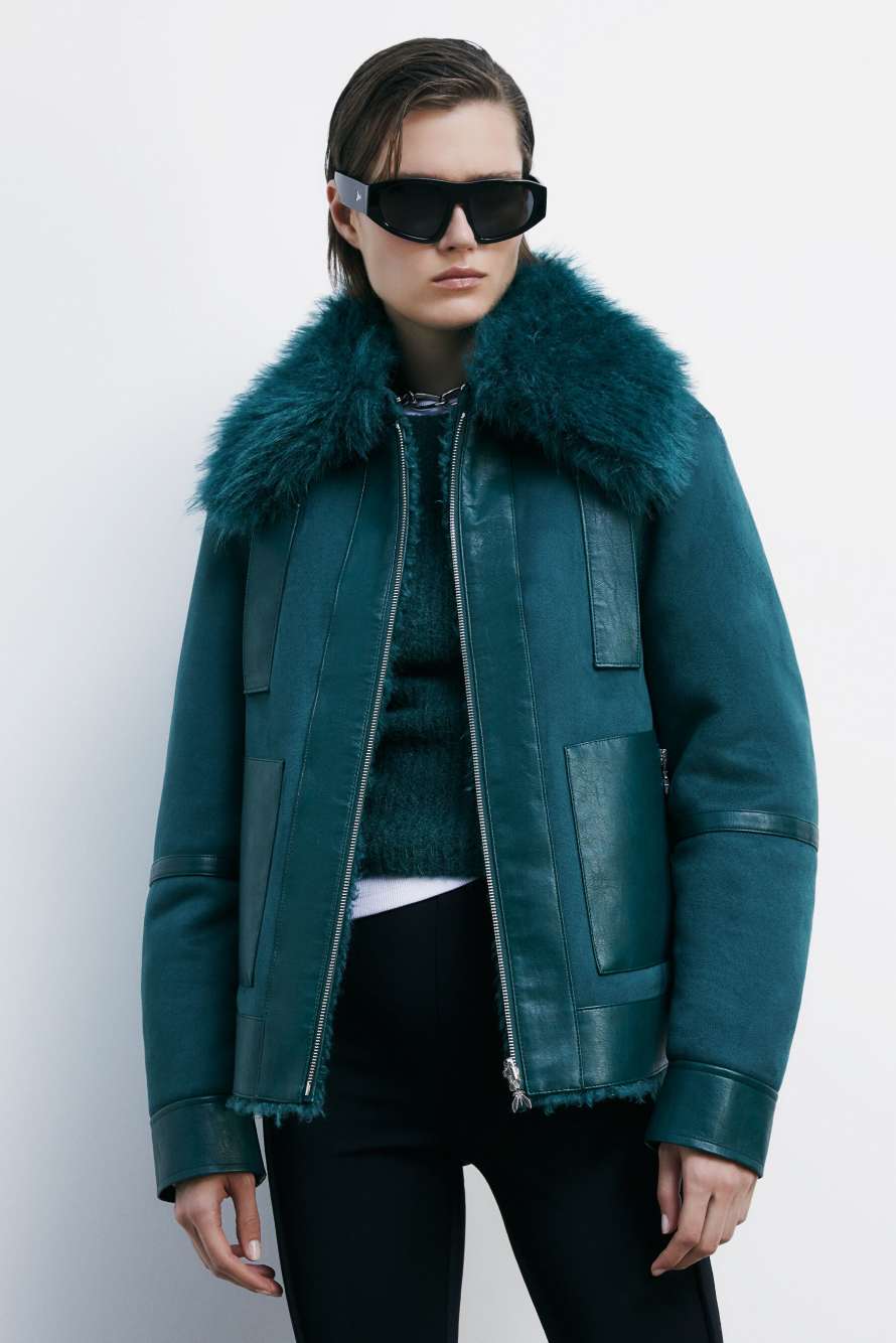 Короткая двусторонняя куртка с ворсом, зелёный, Patrizia Pepe