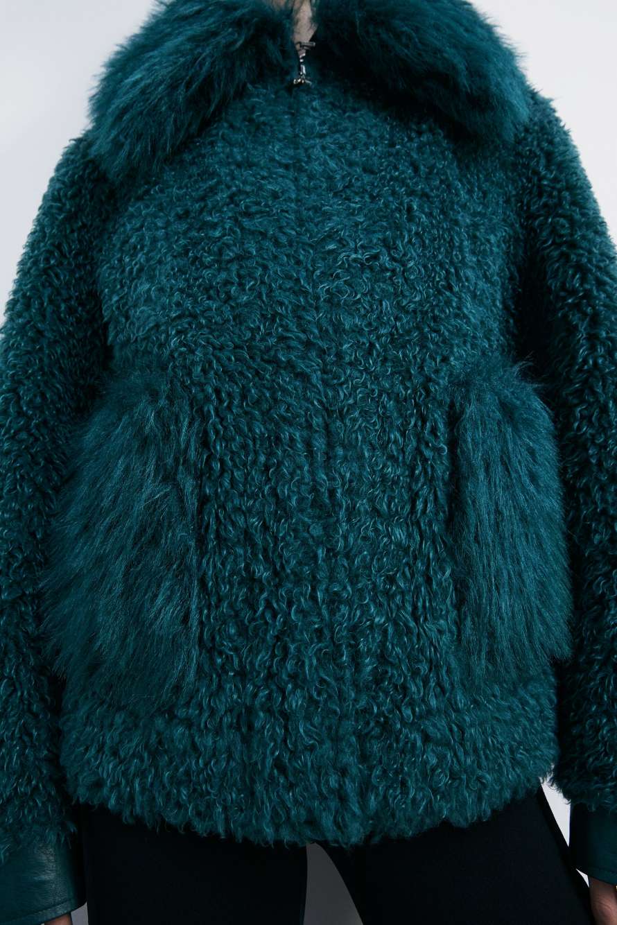 Короткая двусторонняя куртка с ворсом, зелёный, Patrizia Pepe