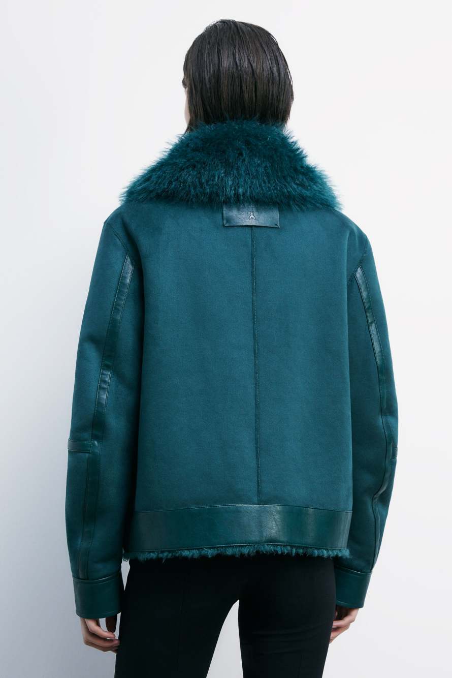 Короткая двусторонняя куртка с ворсом, зелёный, Patrizia Pepe