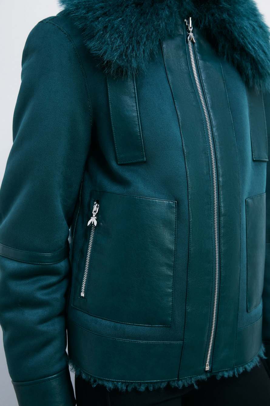 Короткая двусторонняя куртка с ворсом, зелёный, Patrizia Pepe