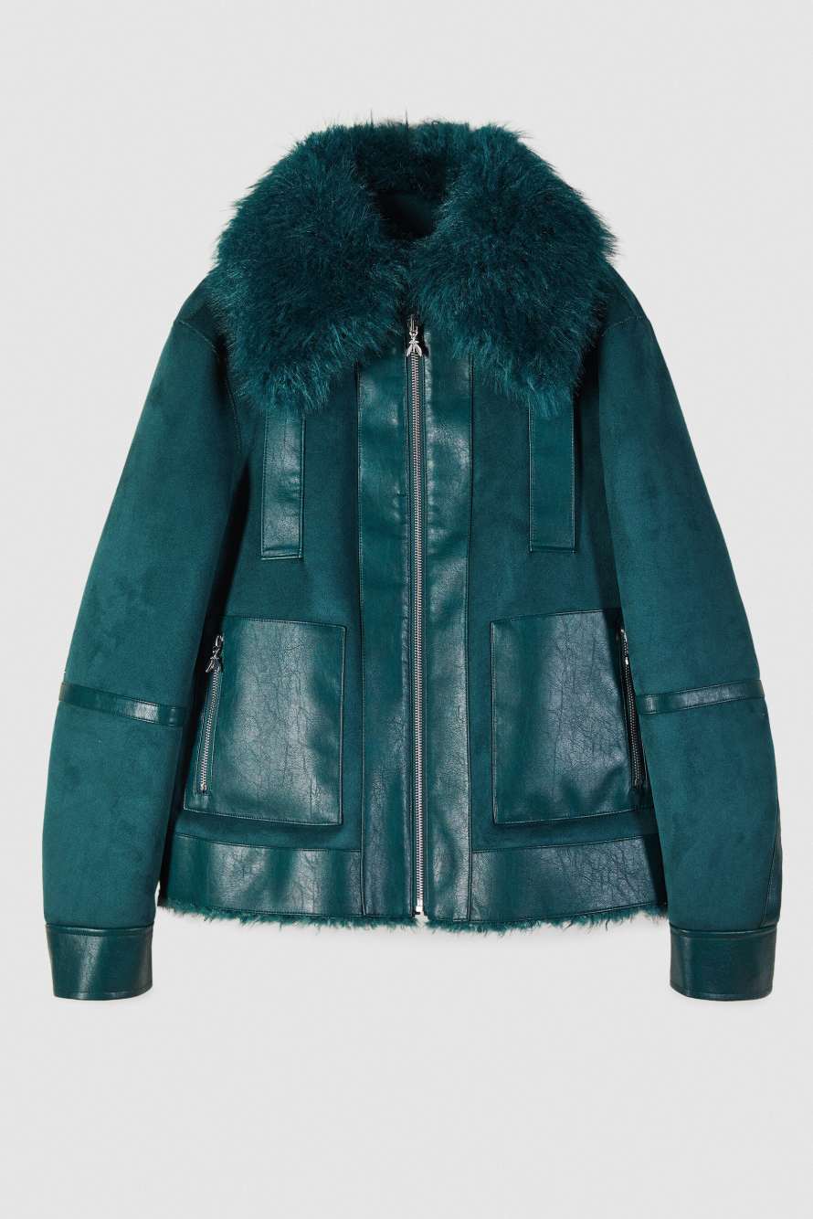Короткая двусторонняя куртка с ворсом, зелёный, Patrizia Pepe