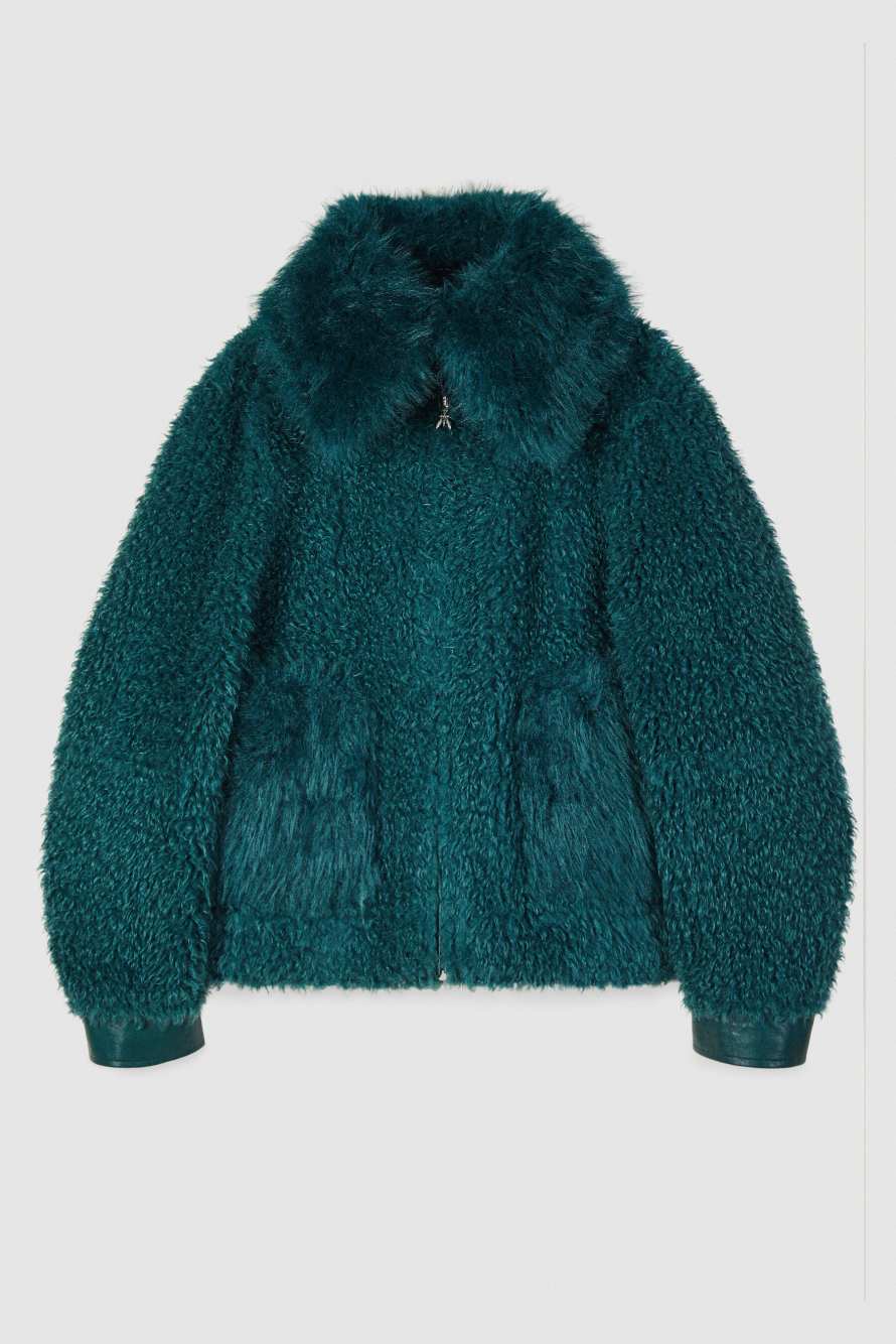 Короткая двусторонняя куртка с ворсом, зелёный, Patrizia Pepe