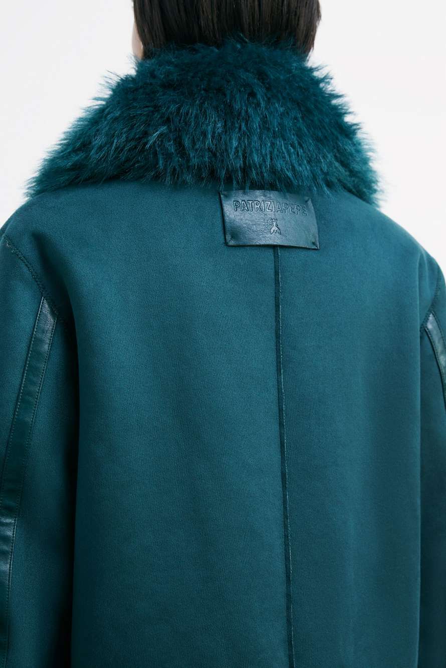 Короткая двусторонняя куртка с ворсом, зелёный, Patrizia Pepe