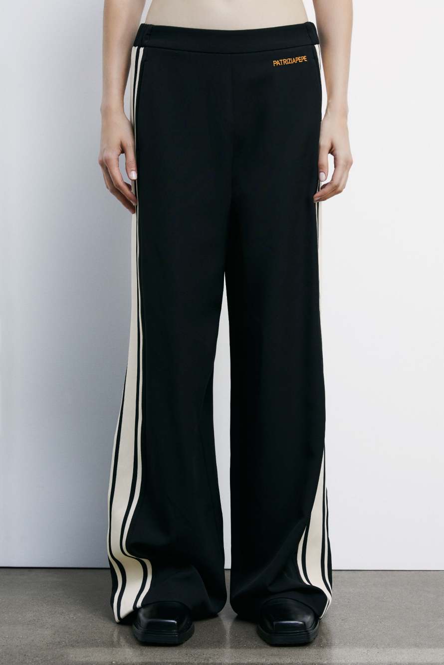Широкие брюки-джоггеры в гоночном стиле, Черный, Patrizia Pepe