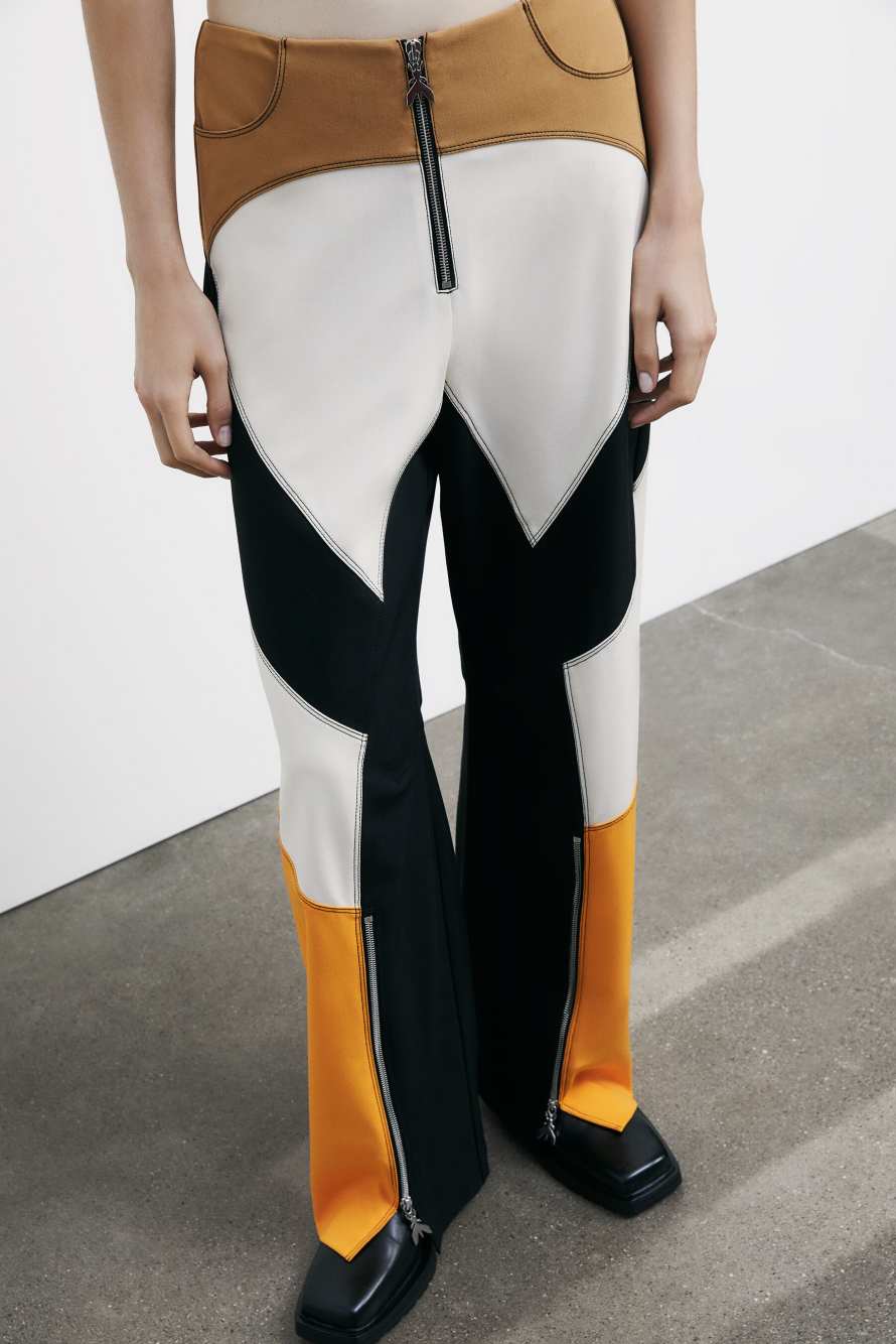 Брюки блочной расцветки в гоночном стиле, белый / чёрный / оранжевый, Patrizia Pepe