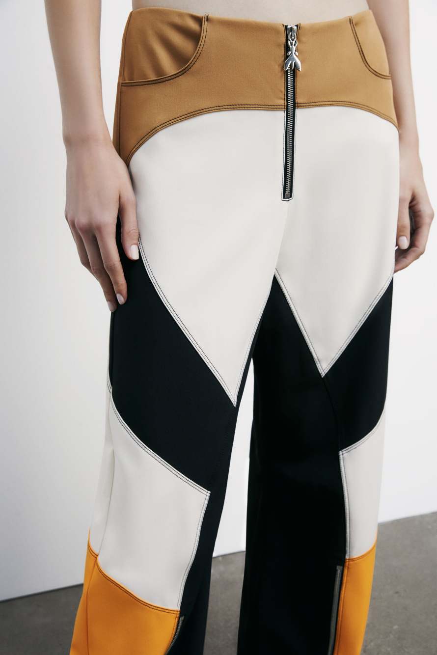Брюки блочной расцветки в гоночном стиле, белый / чёрный / оранжевый, Patrizia Pepe
