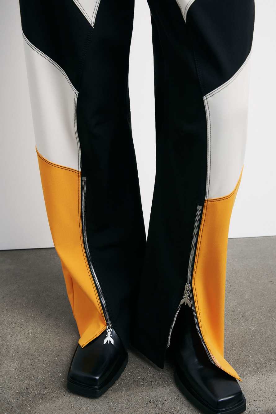 Брюки блочной расцветки в гоночном стиле, белый / чёрный / оранжевый, Patrizia Pepe
