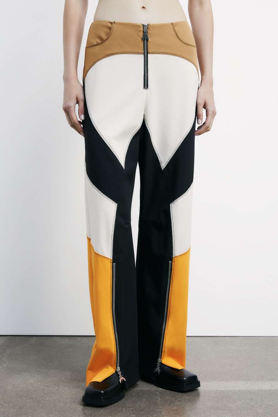 Брюки блочной расцветки в гоночном стиле, белый / чёрный / оранжевый, Patrizia Pepe