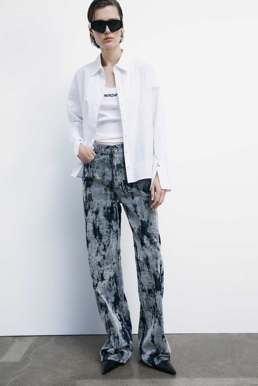 Широкие джинсы с ворсистым принтом, синий, Patrizia Pepe