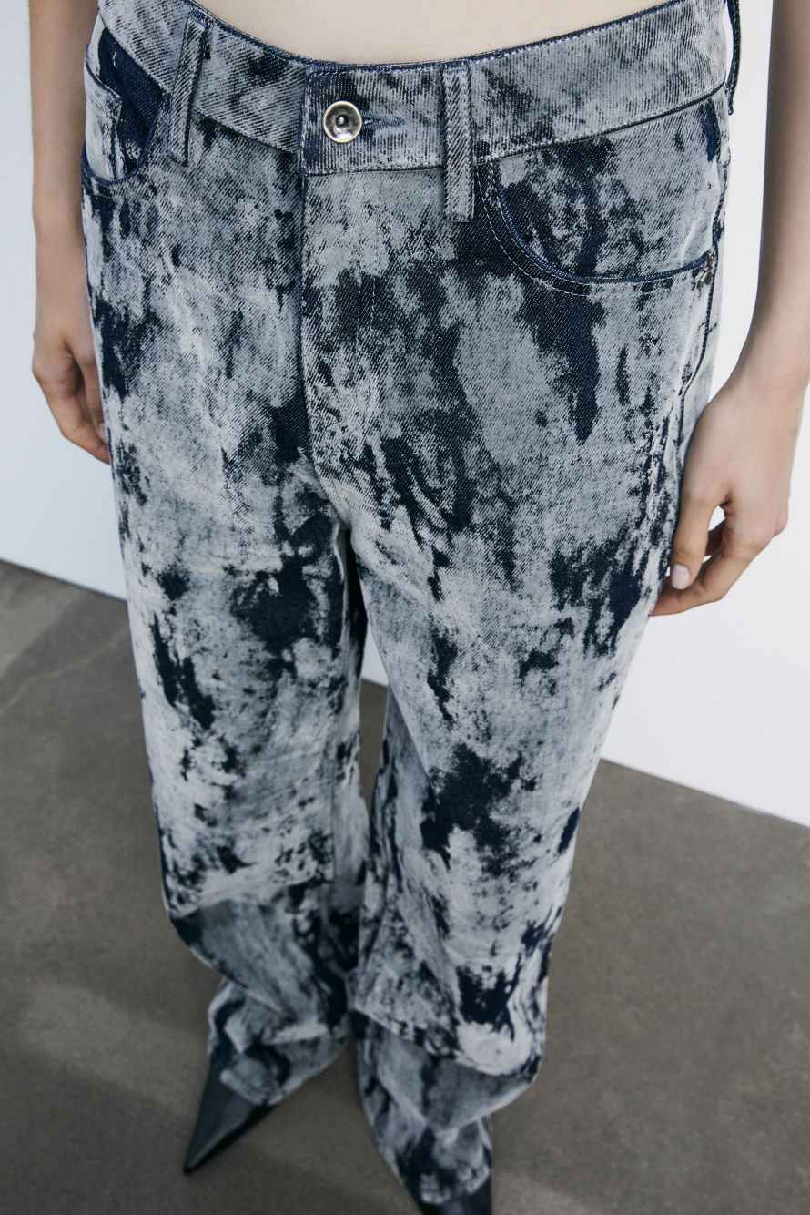 Широкие джинсы с ворсистым принтом, синий, Patrizia Pepe