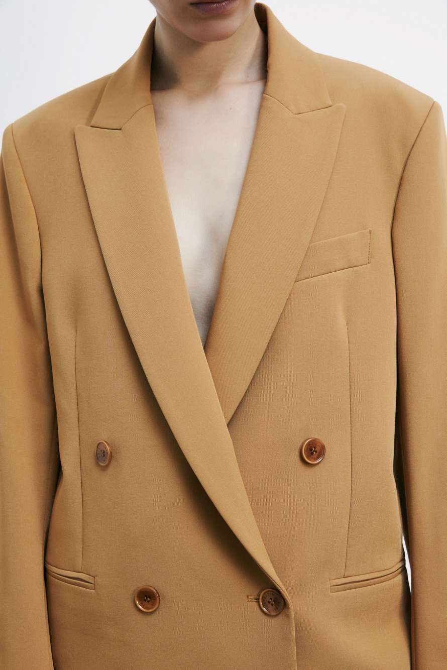 Объемный двубортный блейзер "ESSENTIAL", бежевый, Patrizia Pepe