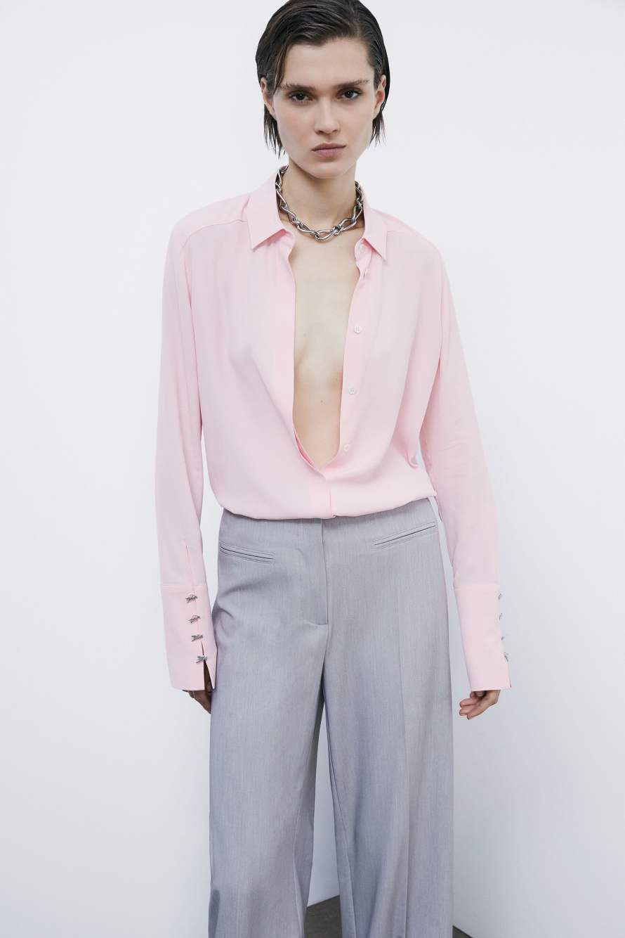 "ESSENTIAL" fluid viscose shirt, Pink, Patrizia Pepe