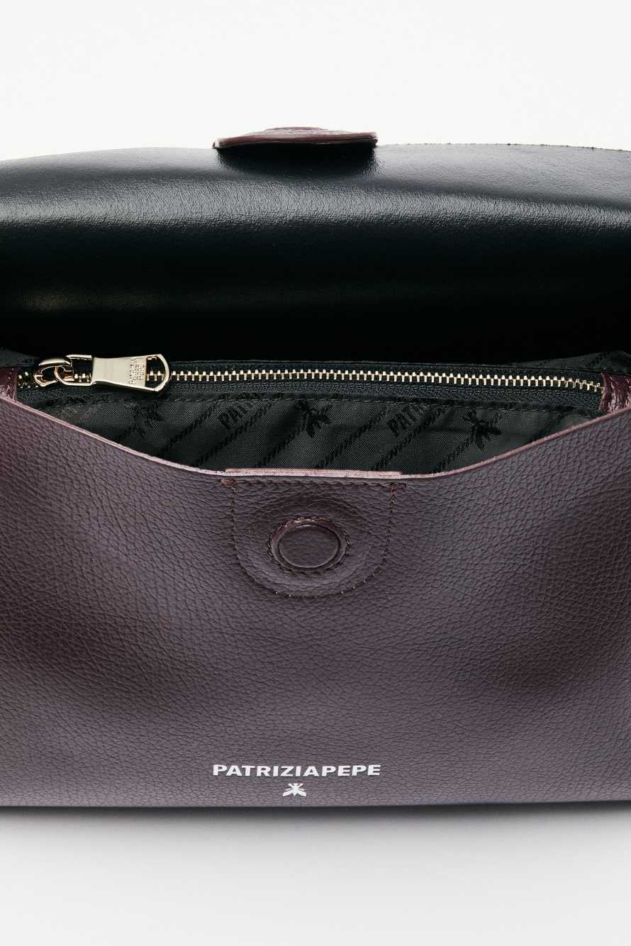 Never Complete leather shoulder bag medium, Bordeaux, Patrizia Pepe