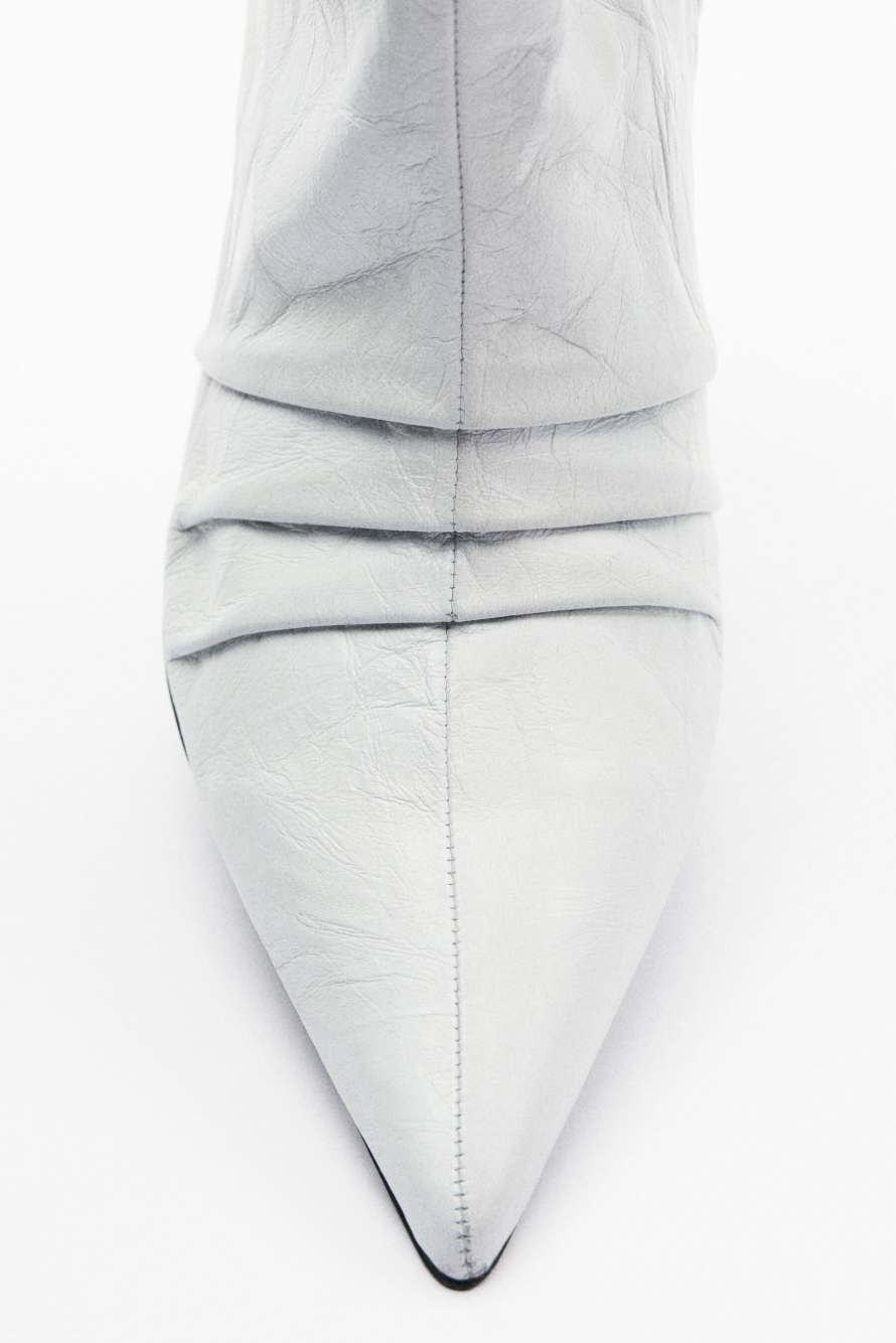 New Minimal Shape leather crinkle boots with heel, White, Patrizia Pepe