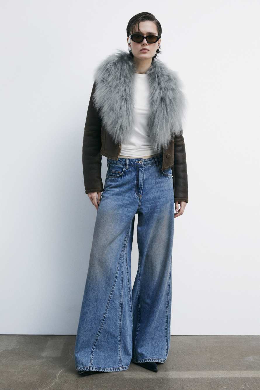 Короткая дублёнка с меховым воротником, коричневый, Patrizia Pepe