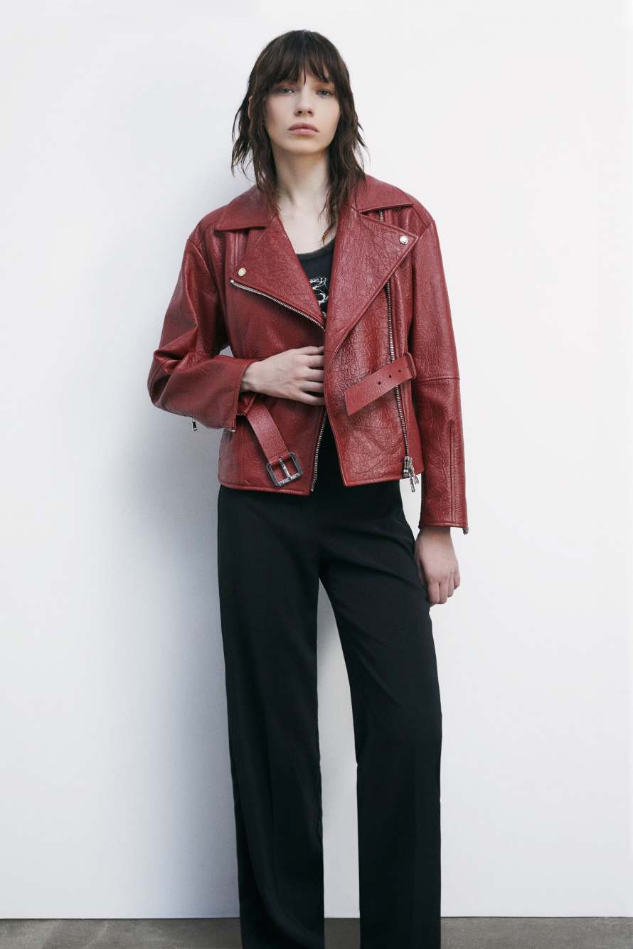 Oversize косуха из кожи, Красный, Patrizia Pepe