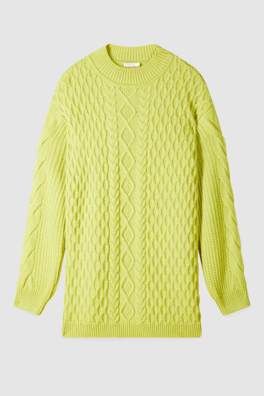 Объемный джемпер в косы, зелёный, Patrizia Pepe