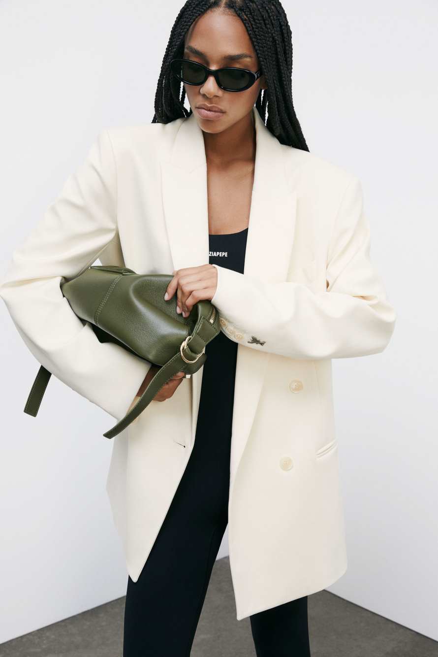 Двубортный oversize-блейзер из стрейчевой ткани, Белый, Patrizia Pepe