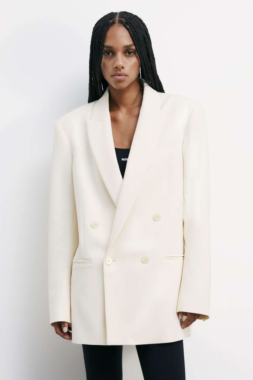 Двубортный oversize-блейзер из стрейчевой ткани, Белый, Patrizia Pepe
