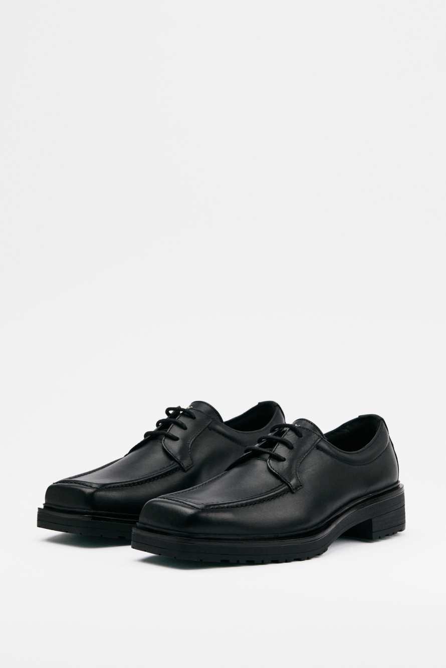 Square leather lace-up shoes, Black, Patrizia Pepe