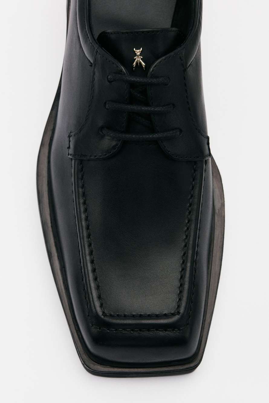 Square leather lace-up shoes, Black, Patrizia Pepe