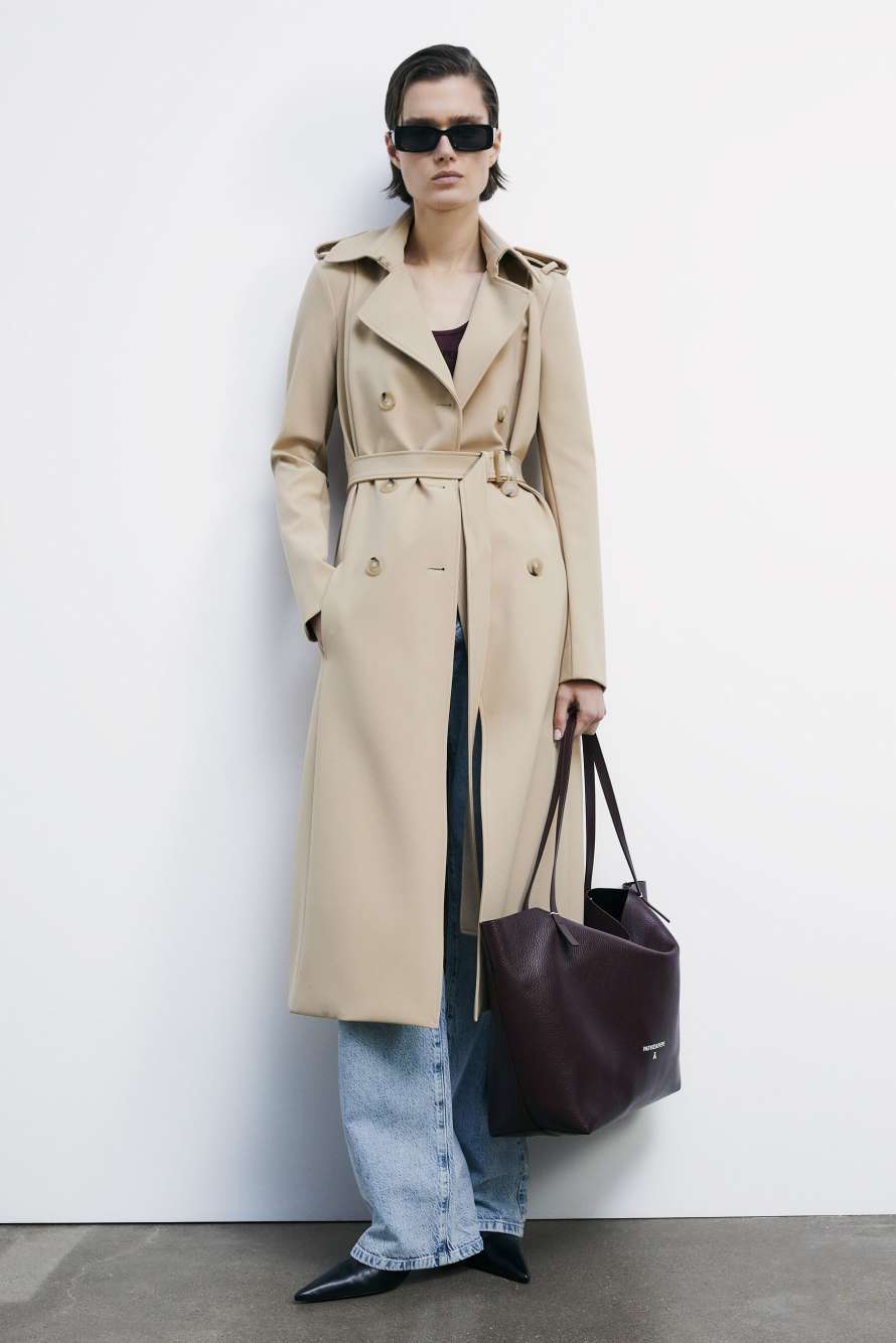 Тренч из биэластичного нейлона с пряжкой, Бежевый, Patrizia Pepe
