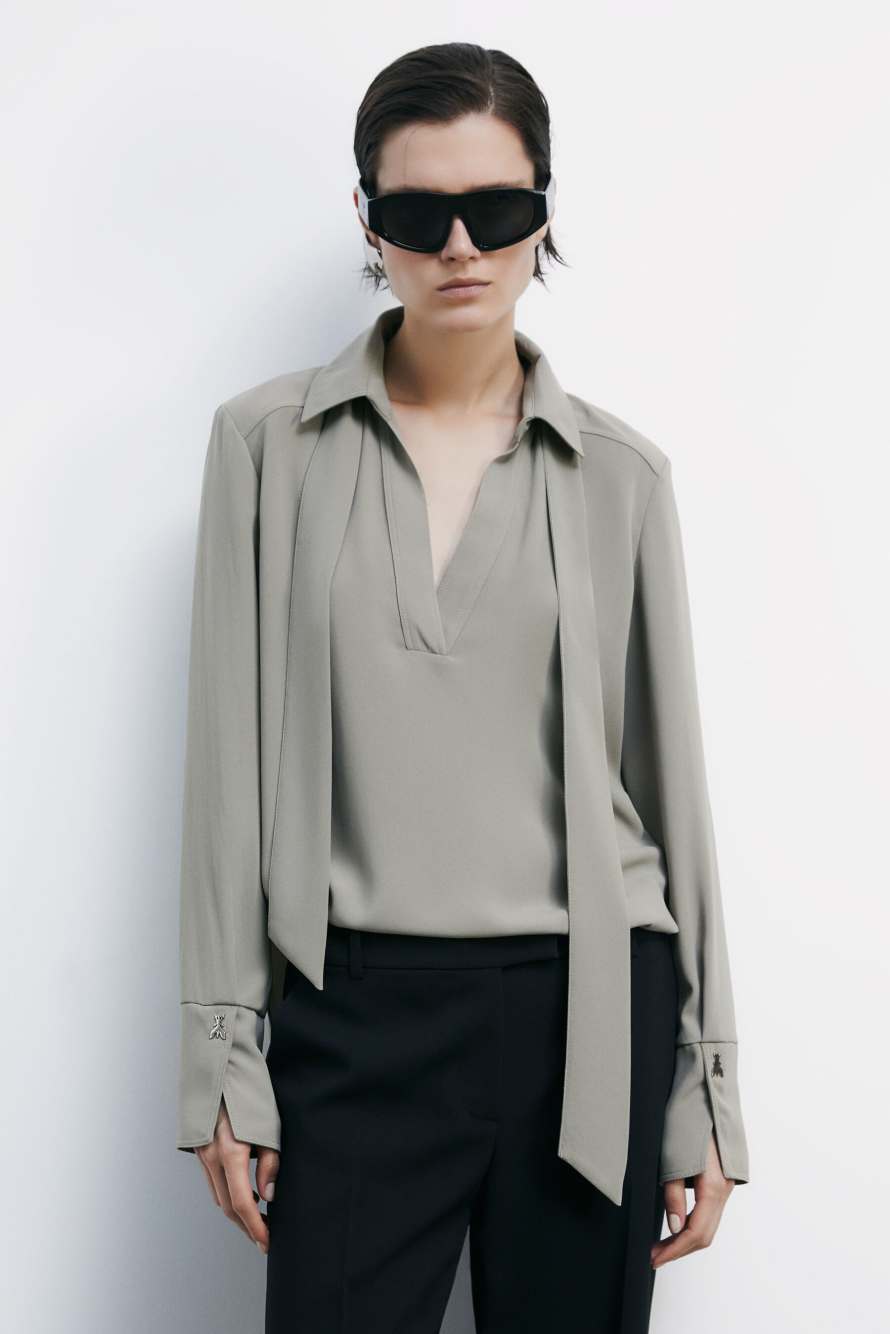 Viscose blouse with removable sash, Beige, Patrizia Pepe