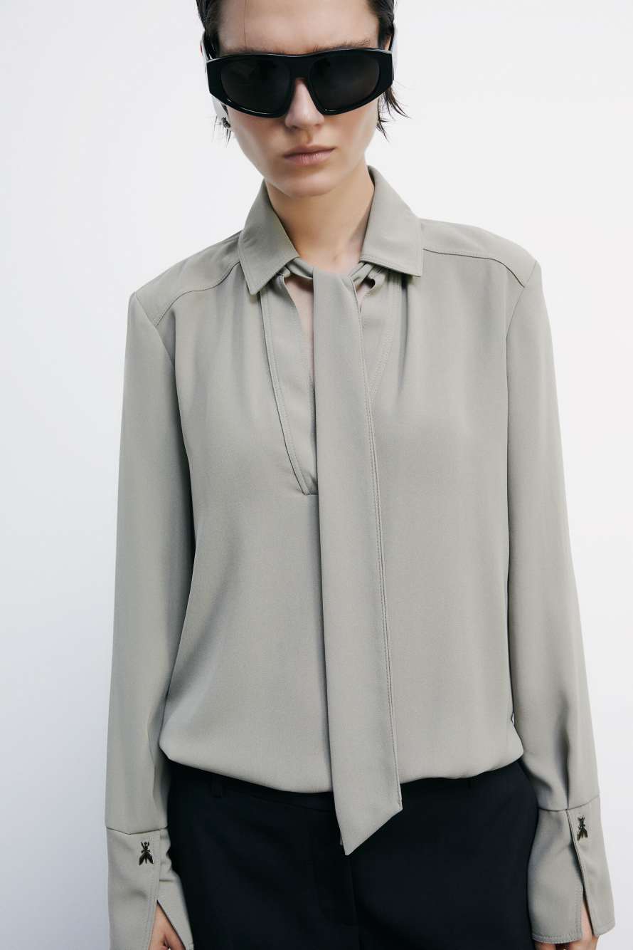 Viscose blouse with removable sash, Beige, Patrizia Pepe