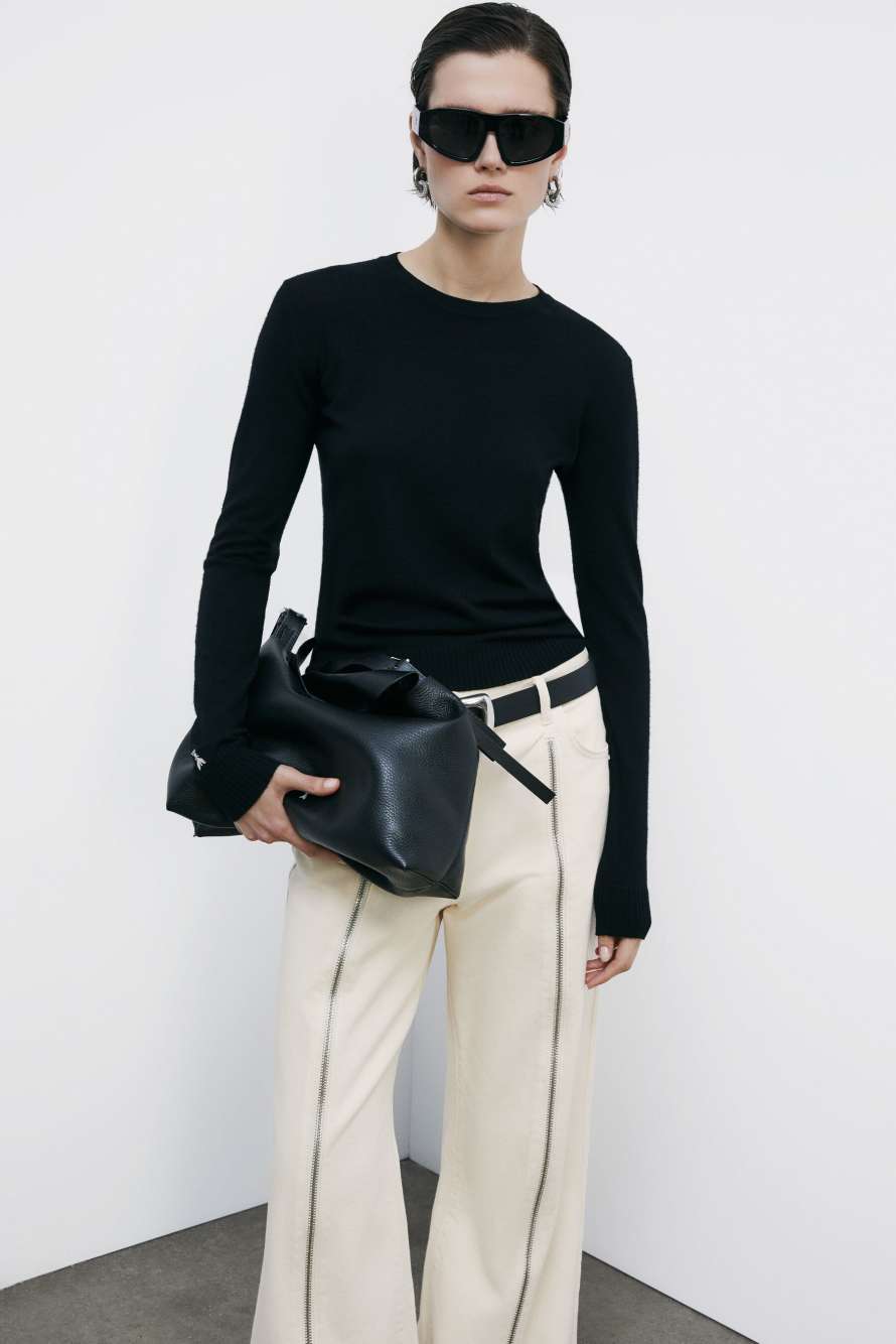 Шерстяной джемпер с круглым вырезом, Черный, Patrizia Pepe