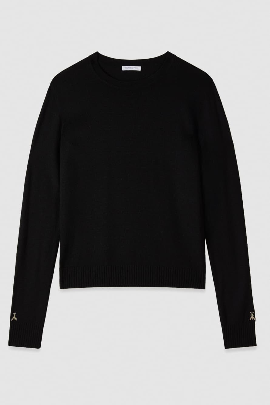 Шерстяной джемпер с круглым вырезом, Черный, Patrizia Pepe