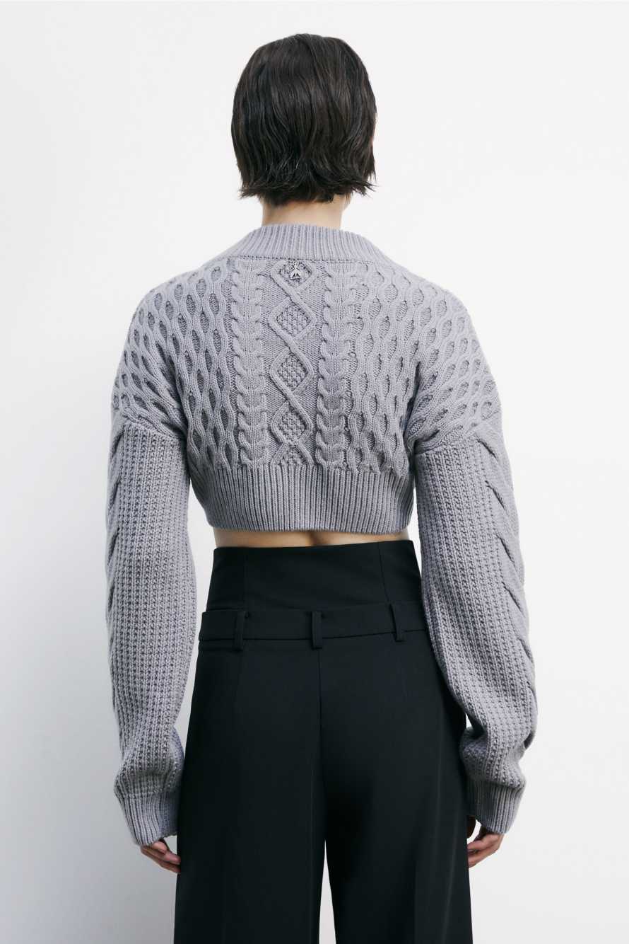 Укороченный джемпер с узором косы, Серый, Patrizia Pepe