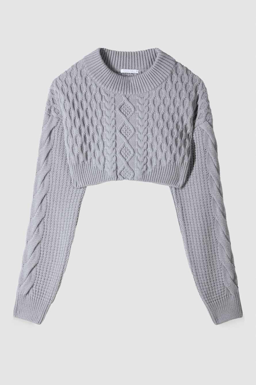 Укороченный джемпер с узором косы, Серый, Patrizia Pepe